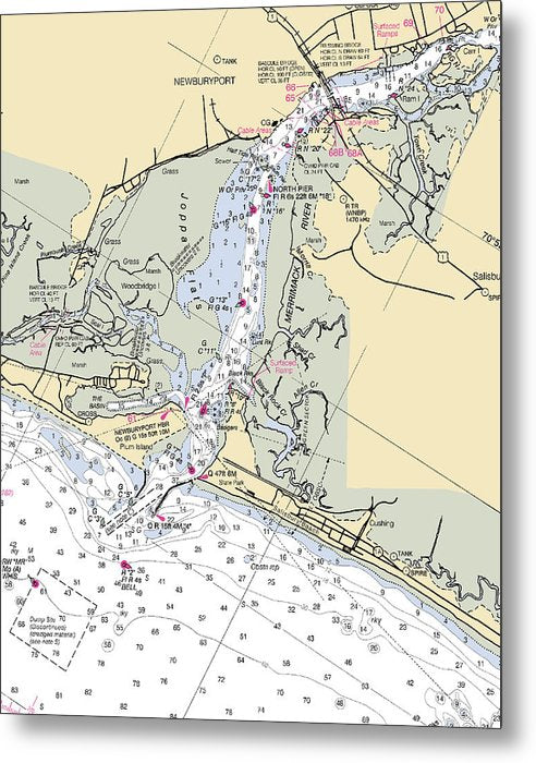 A beuatiful Metal Print of the Newburyport-Massachusetts Nautical Chart - Metal Print by SeaKoast.  100% Guarenteed!