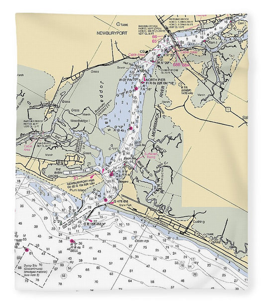 Newburyport Massachusetts Nautical Chart Blanket