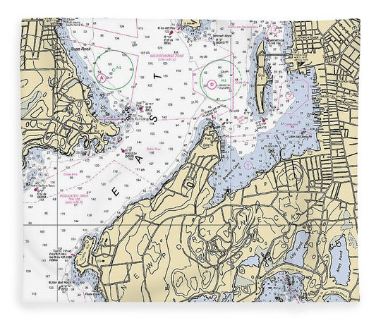 Newport Neck Rhode Island Nautical Chart Blanket