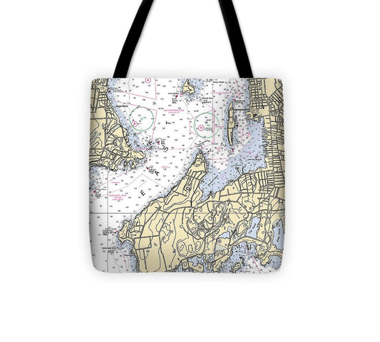Newport Neck Rhode Island Nautical Chart Tote Bag