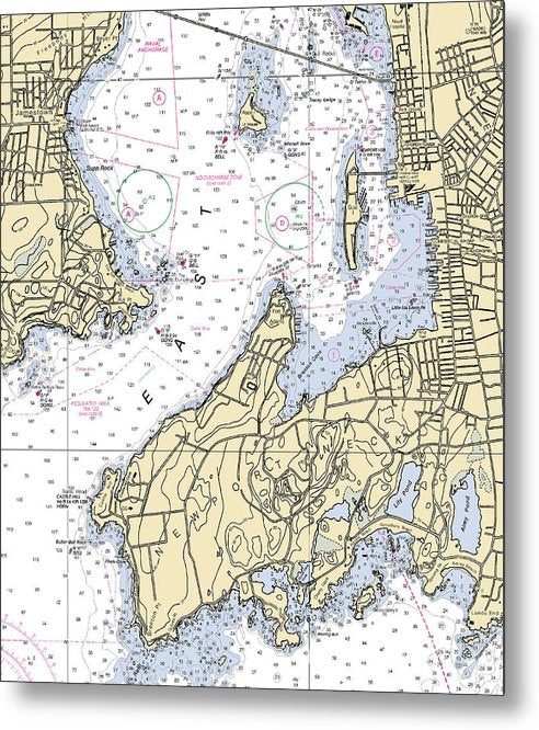 A beuatiful Metal Print of the Newport Neck-Rhode Island Nautical Chart - Metal Print by SeaKoast.  100% Guarenteed!