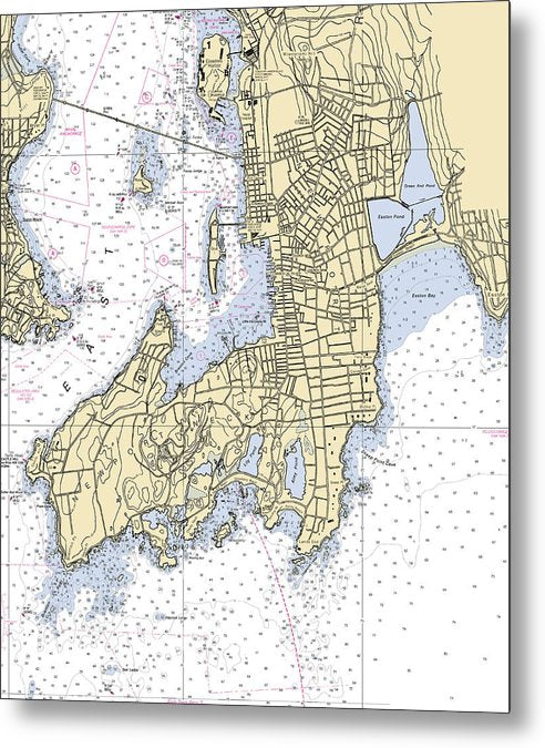 A beuatiful Metal Print of the Newport -Rhode Island Nautical Chart _V3 - Metal Print by SeaKoast.  100% Guarenteed!