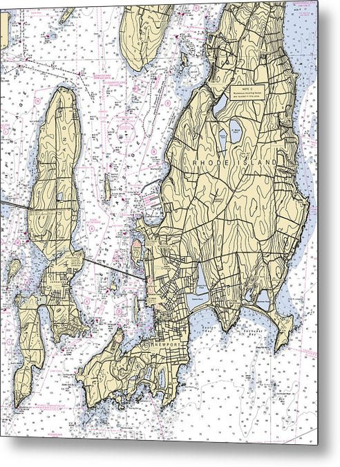A beuatiful Metal Print of the Newport -Rhode Island Nautical Chart _V5 - Metal Print by SeaKoast.  100% Guarenteed!