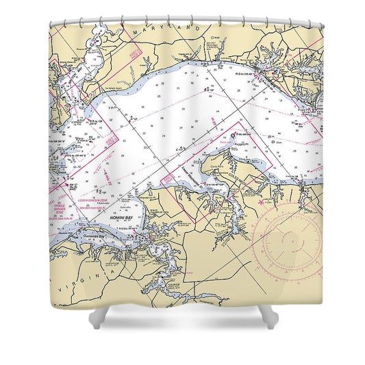 Nomini Bay To Coles Neck Virginia Nautical Chart Shower Curtain