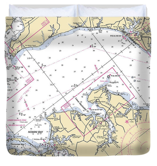 Nomini Bay To Coles Neck Virginia Nautical Chart Duvet Cover