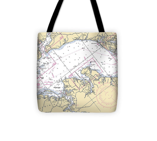 Nomini Bay To Coles Neck Virginia Nautical Chart Tote Bag