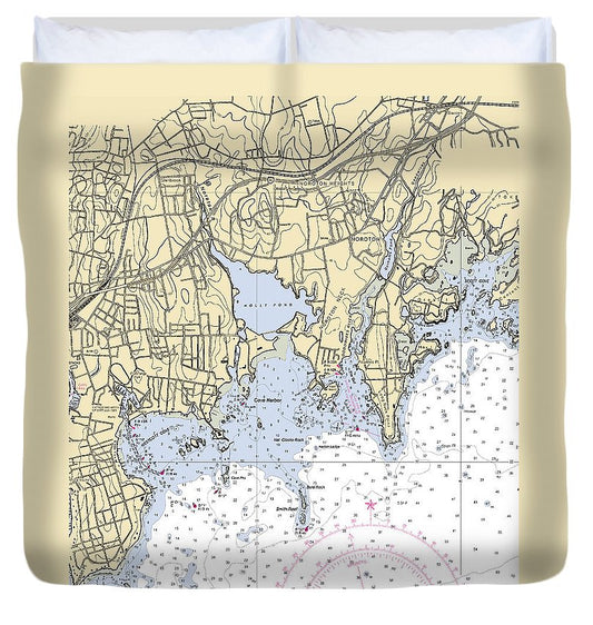 Noroton Connecticut Nautical Chart Duvet Cover