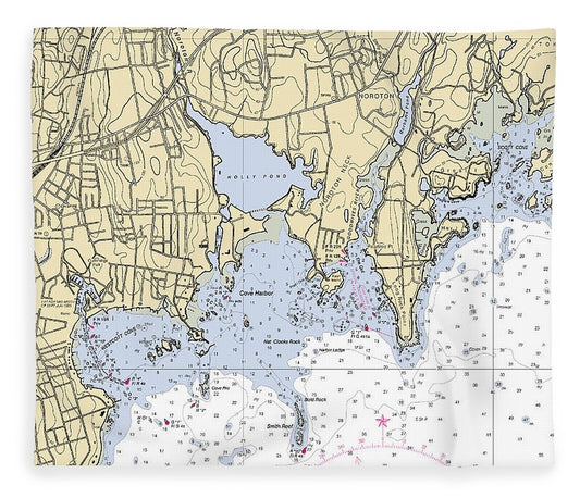 Noroton Connecticut Nautical Chart Blanket