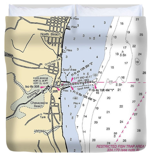 North Beach Maryland Nautical Chart Duvet Cover