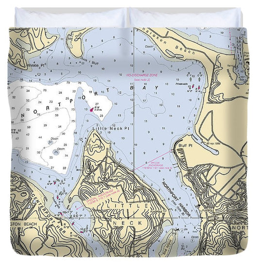 Northport New York Nautical Chart Duvet Cover