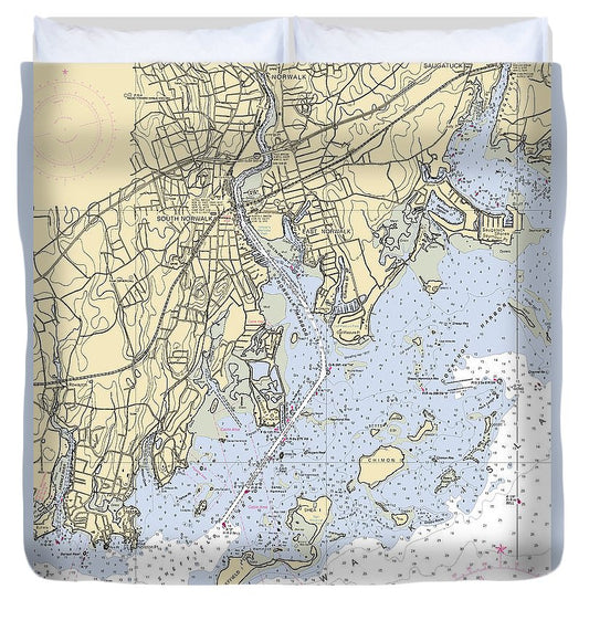 Norwalk  Connecticut Nautical Chart _V2 Duvet Cover