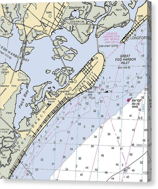 Ocean City-New Jersey Nautical Chart Canvas Print