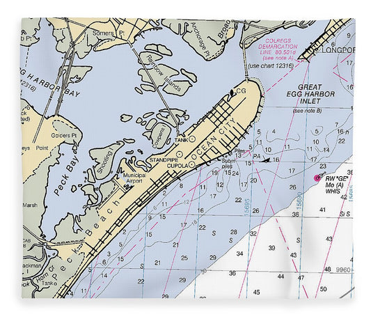 Ocean City New Jersey Nautical Chart Blanket