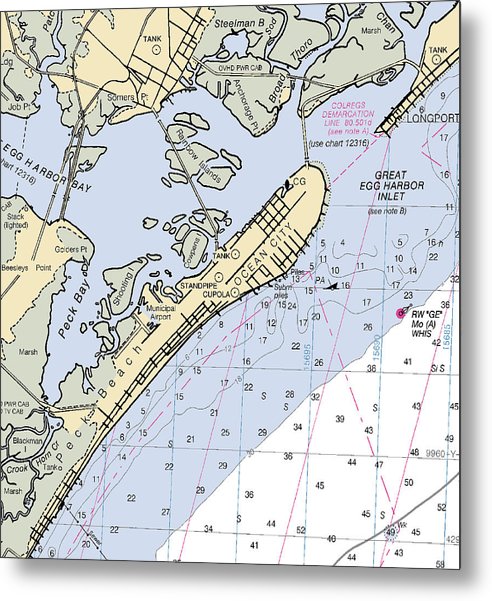 A beuatiful Metal Print of the Ocean City-New Jersey Nautical Chart - Metal Print by SeaKoast.  100% Guarenteed!
