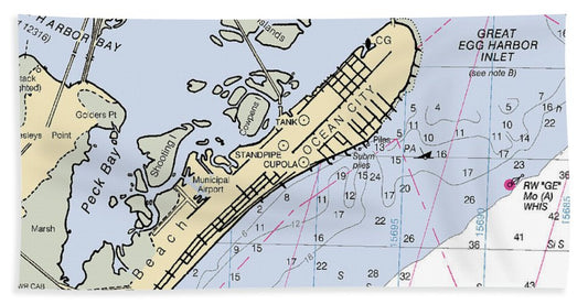 Ocean City-new Jersey Nautical Chart - Beach Towel