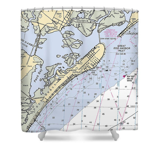 Ocean City New Jersey Nautical Chart Shower Curtain