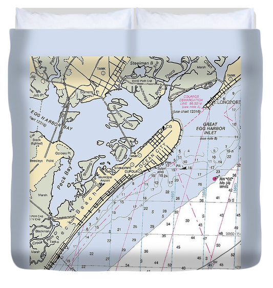 Ocean City New Jersey Nautical Chart Duvet Cover