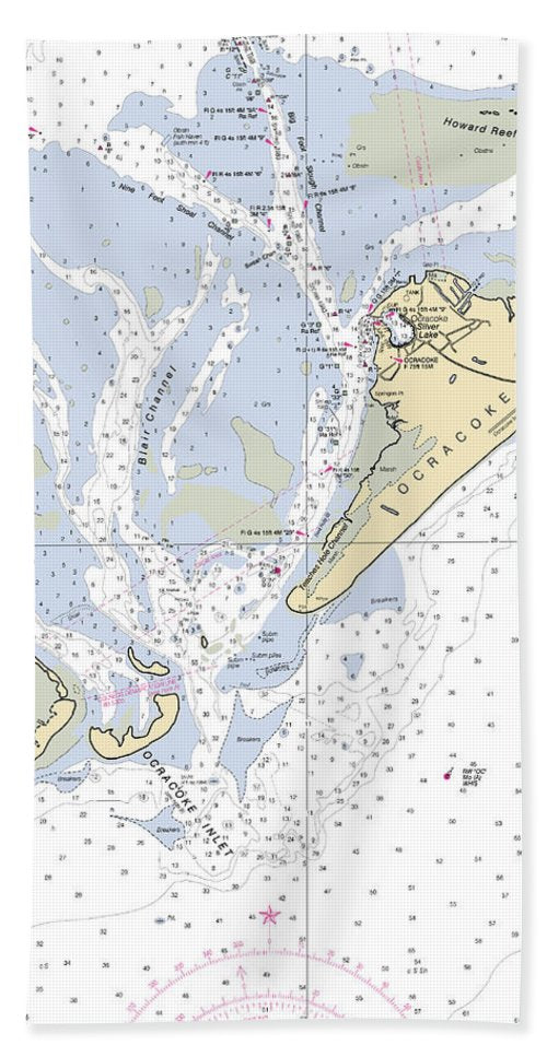 Ocracoke-north Carolina Nautical Chart - Bath Towel