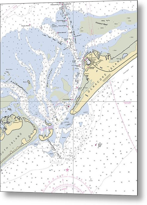 A beuatiful Metal Print of the Ocracoke-North Carolina Nautical Chart - Metal Print by SeaKoast.  100% Guarenteed!