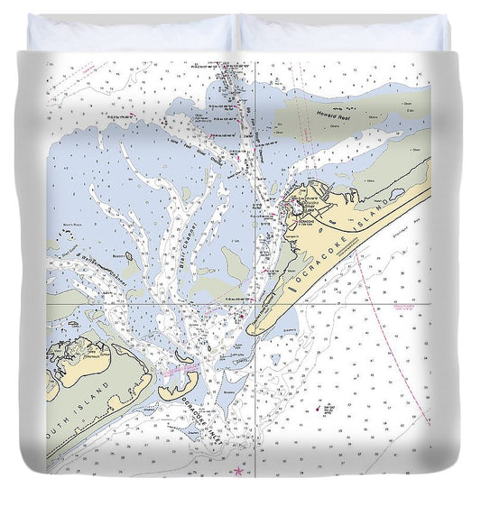 Ocracoke North Carolina Nautical Chart Duvet Cover