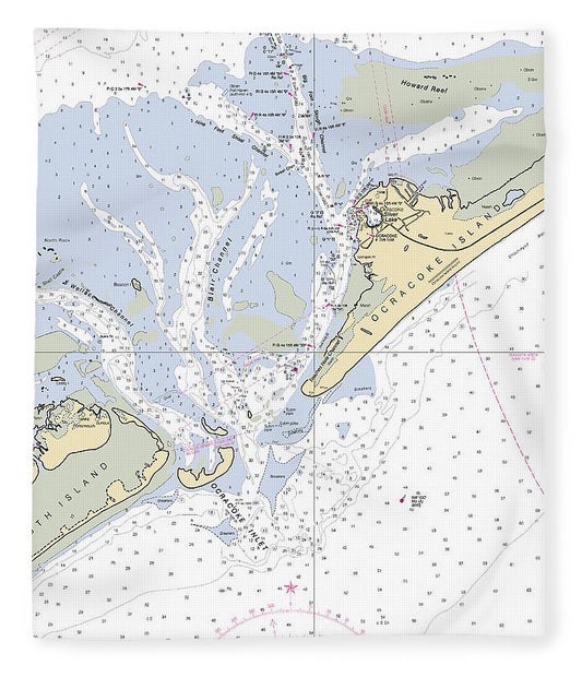 Ocracoke North Carolina Nautical Chart Blanket