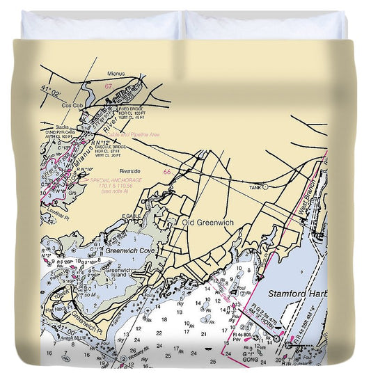 Old Greenwich Connecticut Nautical Chart Duvet Cover