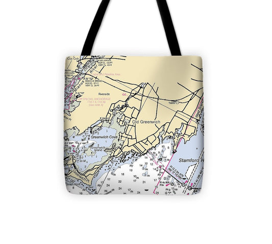 Old Greenwich Connecticut Nautical Chart Tote Bag