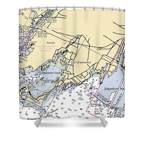 Old Greenwich Connecticut Nautical Chart Shower Curtain