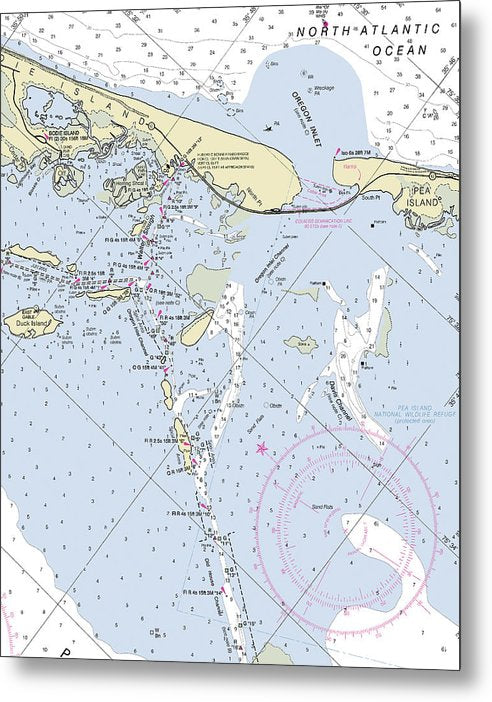 A beuatiful Metal Print of the Oregon Inlet North Carolina Nautical Chart - Metal Print by SeaKoast.  100% Guarenteed!