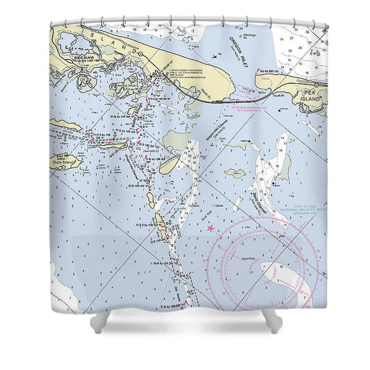 Oregon Inlet North Carolina Nautical Chart Shower Curtain