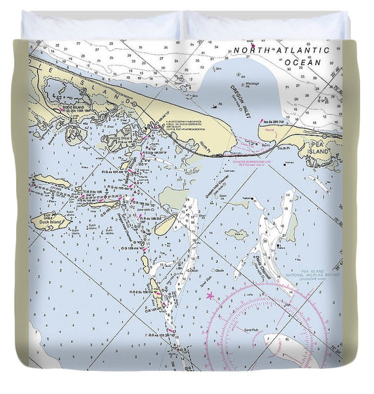 Oregon Inlet North Carolina Nautical Chart Duvet Cover