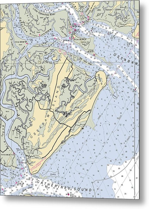 A beuatiful Metal Print of the Ossabaw Island-Georgia Nautical Chart - Metal Print by SeaKoast.  100% Guarenteed!