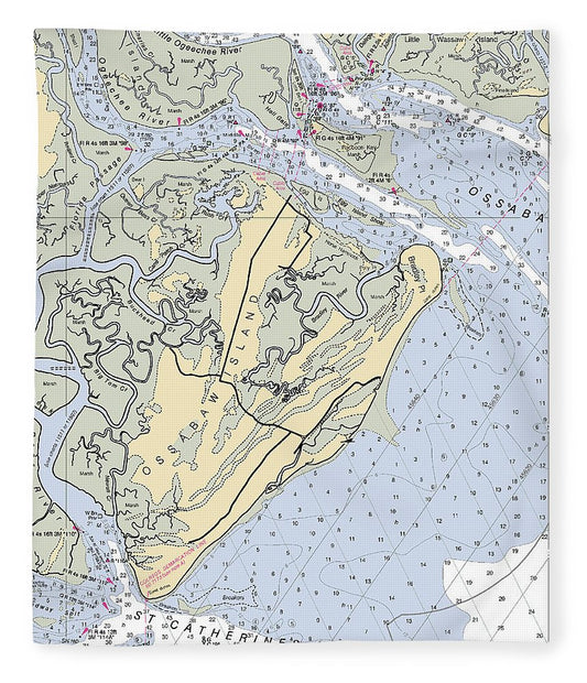 Ossabaw Island Georgia Nautical Chart Blanket