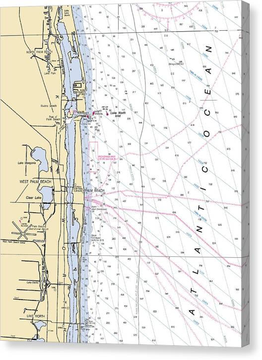 Palm Beach-Florida Nautical Chart Canvas Print