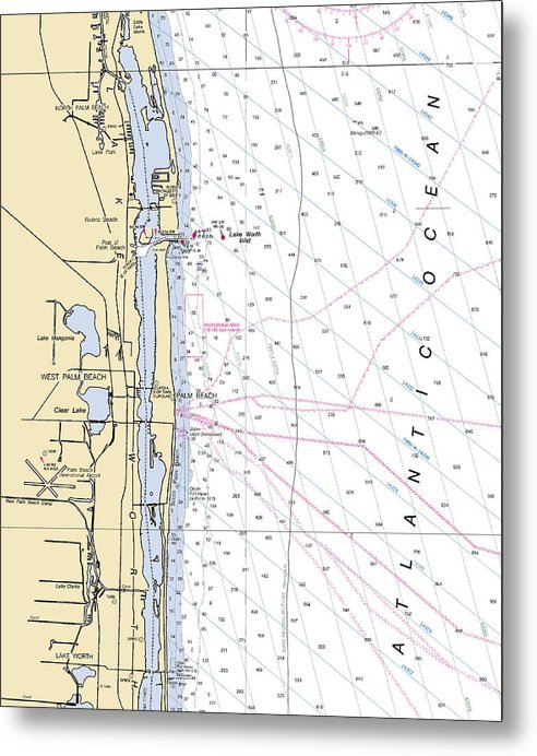 A beuatiful Metal Print of the Palm Beach-Florida Nautical Chart - Metal Print by SeaKoast.  100% Guarenteed!