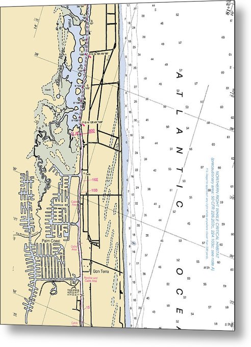 A beuatiful Metal Print of the Palm-Coast -Florida Nautical Chart _V6 - Metal Print by SeaKoast.  100% Guarenteed!