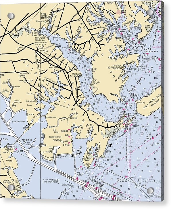 Patapsco River Neck Maryland Nautical Chart - Acrylic Print – 7.5" x 8" – Acrylic Nautical Chart Print by SeaKoast.