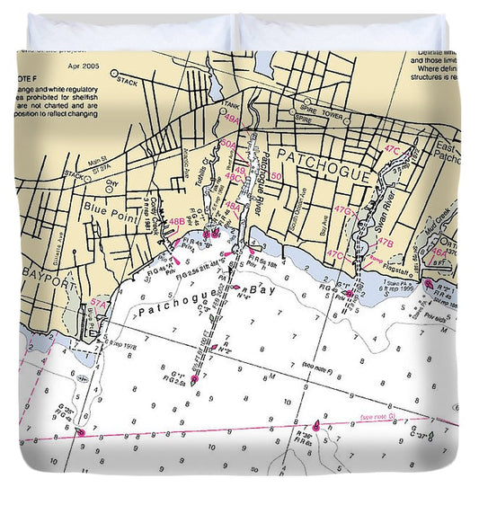 Patchogue New York Nautical Chart Duvet Cover
