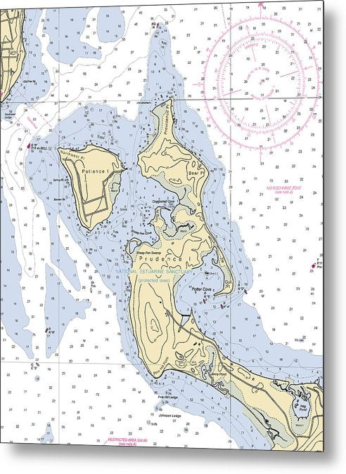 A beuatiful Metal Print of the Patience Island-Rhode Island Nautical Chart - Metal Print by SeaKoast.  100% Guarenteed!
