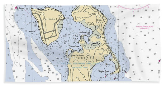 Patience Island-rhode Island Nautical Chart - Bath Towel