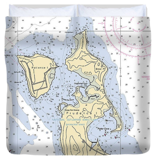 Patience Island Rhode Island Nautical Chart Duvet Cover