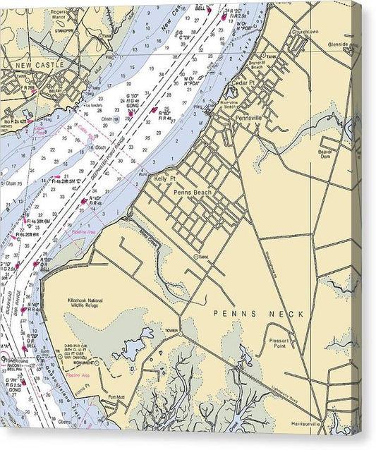Penns Beach-New Jersey Nautical Chart Canvas Print