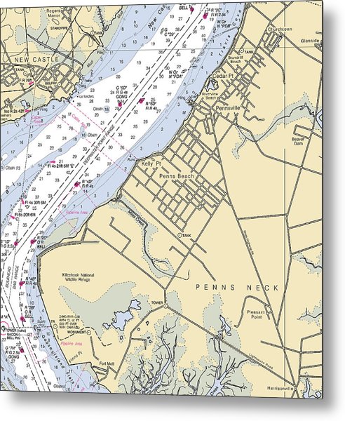 A beuatiful Metal Print of the Penns Beach-New Jersey Nautical Chart - Metal Print by SeaKoast.  100% Guarenteed!