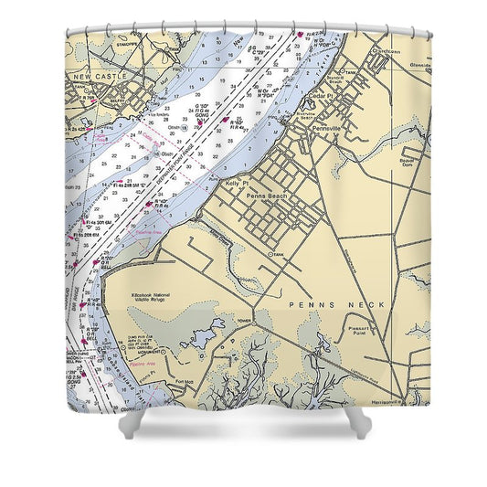 Penns Beach New Jersey Nautical Chart Shower Curtain