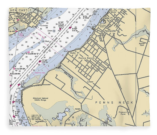 Penns Beach New Jersey Nautical Chart Blanket