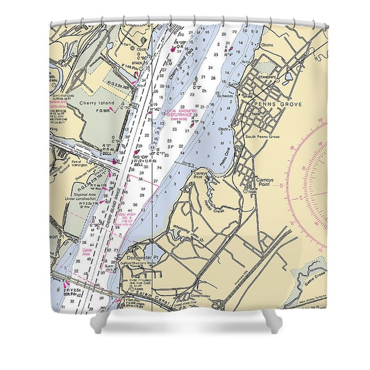 Penns Grove New Jersey Nautical Chart Shower Curtain