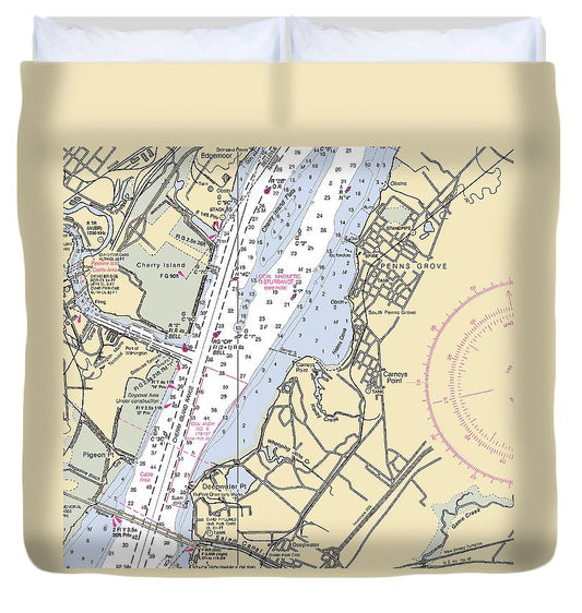 Penns Grove New Jersey Nautical Chart Duvet Cover
