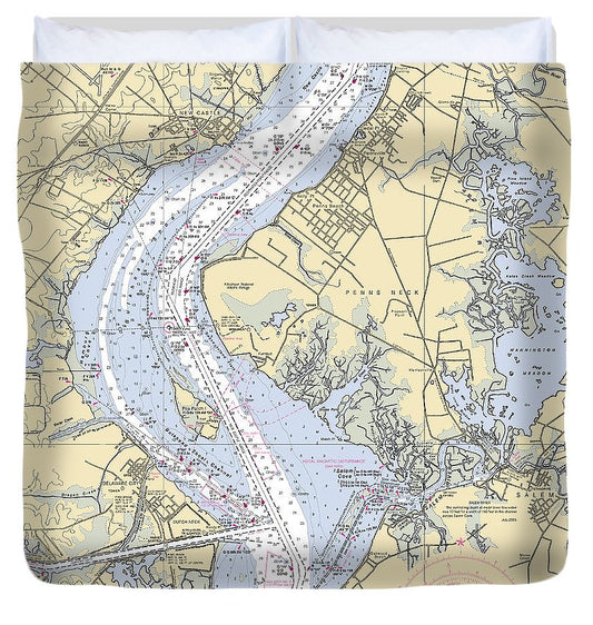 Penns Neck New Jersey Nautical Chart Duvet Cover