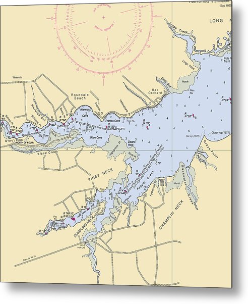 A beuatiful Metal Print of the Piney Neck-Delaware Nautical Chart - Metal Print by SeaKoast.  100% Guarenteed!