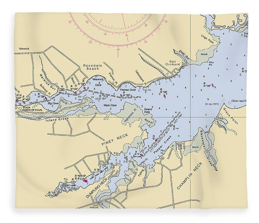 Piney Neck Delaware Nautical Chart Blanket